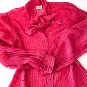 Vtg Josephine Sheer Bow Collar Blouse in Magenta